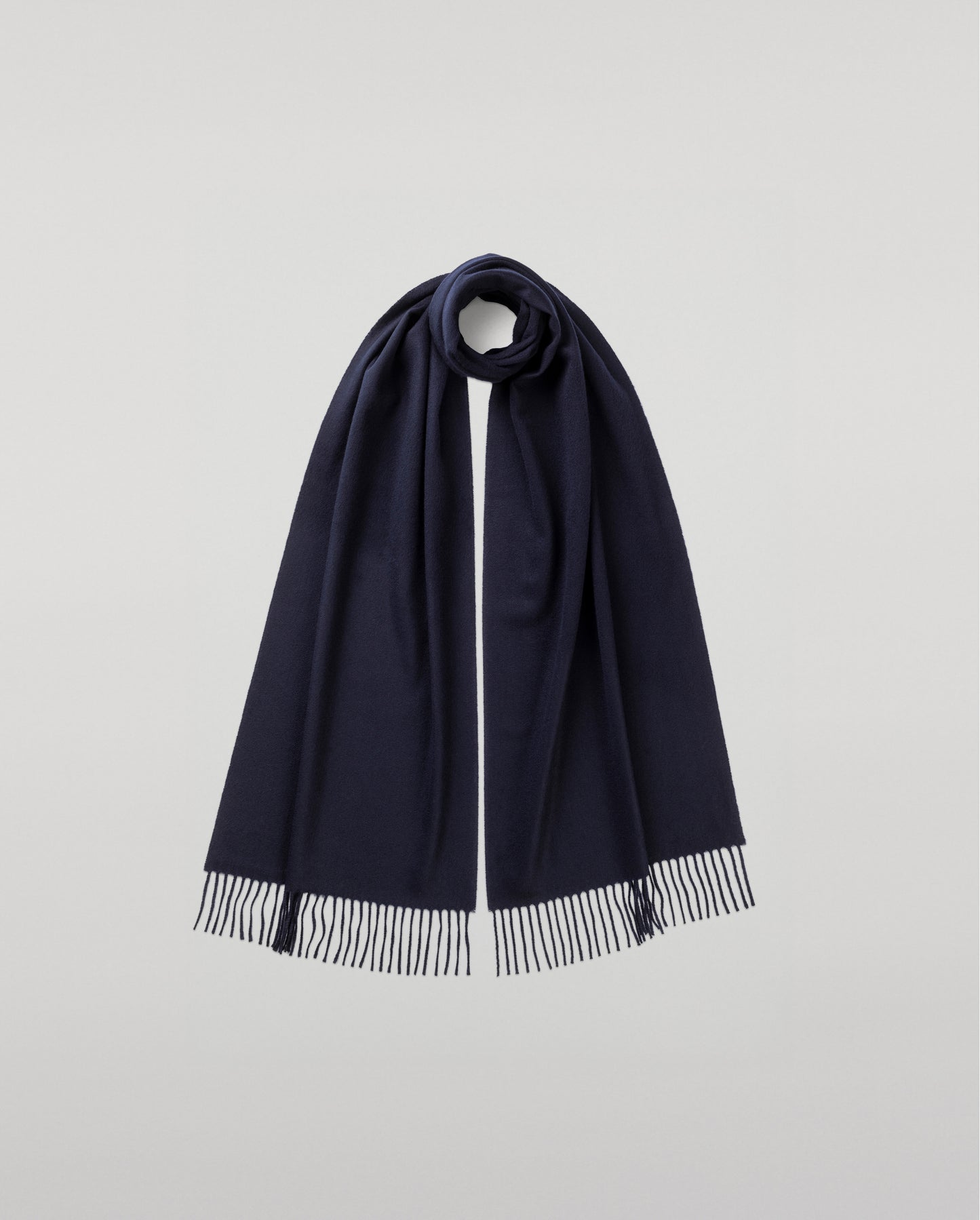 Johnstons of Elgin Ultrafine Merino Wool Scarf in Dark Navy on a white background WDC01797SD7330ONE