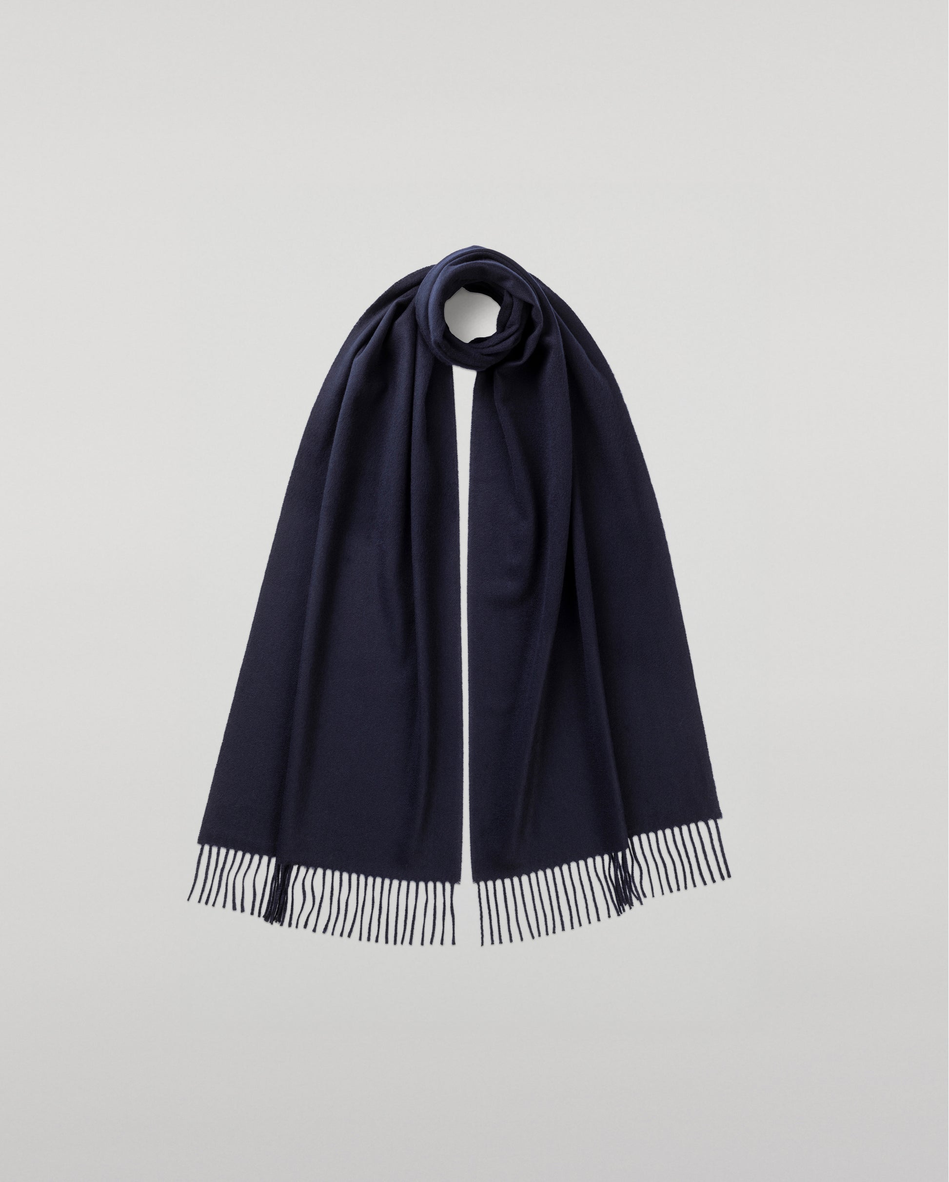 Johnstons of Elgin Ultrafine Merino Wool Scarf in Dark Navy on a white background WDC01797SD7330ONE