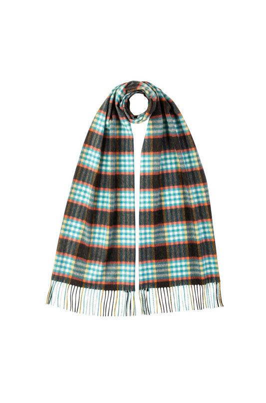 Johnstons of Elgin Oversized Cashmere Scarf in Charcoal Check WA000057RU6710